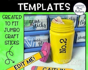 Editable Name Stick Templates: Classroom Organization (Digital Download)