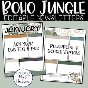 Boho Jungle Class Newsletter Templates - Jungle Classroom - Jungle Class Decor - Jungle Decor - Classroom Newsletters