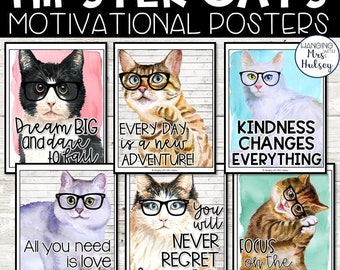 Hipster Cats Motivational Posters - Cat Classroom Decor - Cat Posters - Cat Class Decor