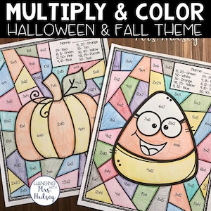 Fall and Halloween Multiply and Color- Fall Math - Multiplication - 3rd Grade Math - Multiplication Practice - Multiply and Color