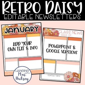 Retro Daisy Class Newsletter Templates - Daisy Classroom - Retro Class Decor - Retro Daisy Decor - Classroom Newsletters