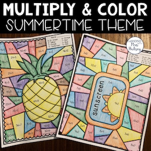 Summer Color by Number - Summer Math - Multiplication - 3rd Grade Math - Multiplication Practice - Multiply and Color - Division