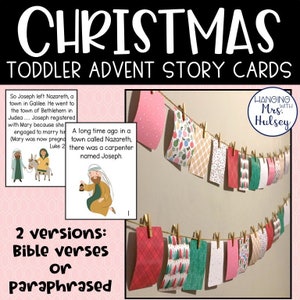 Cartes de l&#39;Avent pour tout-petits pour Noël - Calendrier de l&#39;Avent pour enfants Cartes bibliques - Compte à rebours de Noël - Cartes de l&#39;Avent Bible Family