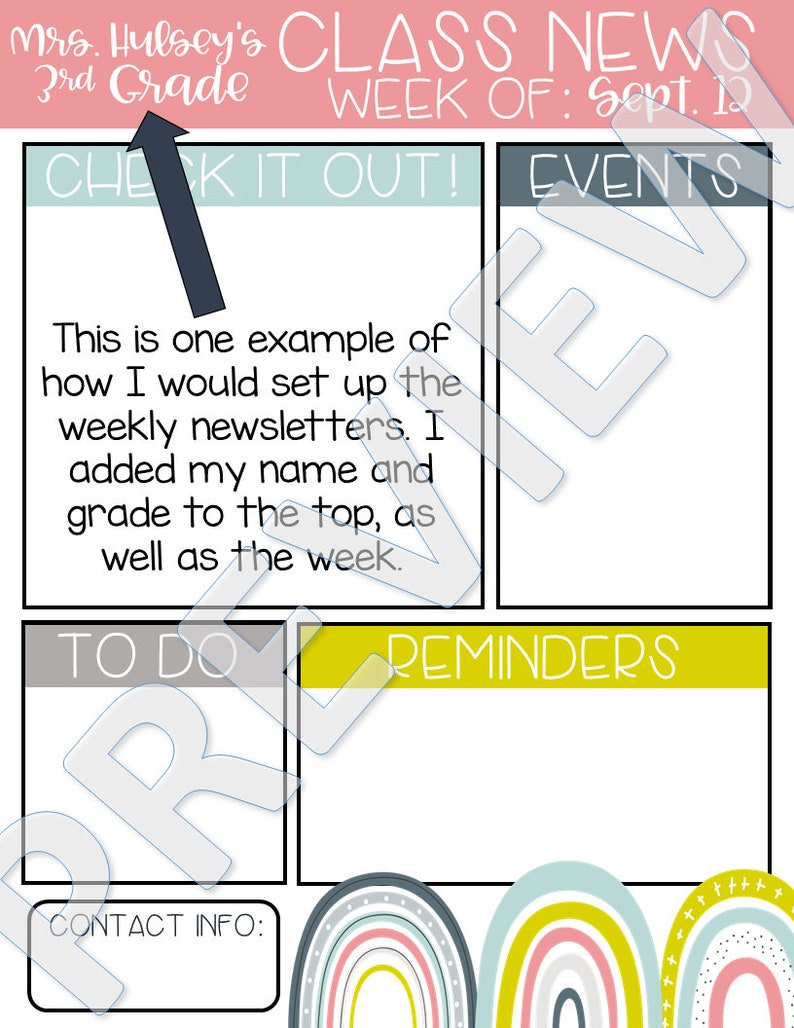 Boho Rainbow Class Newsletter Templates - Etsy