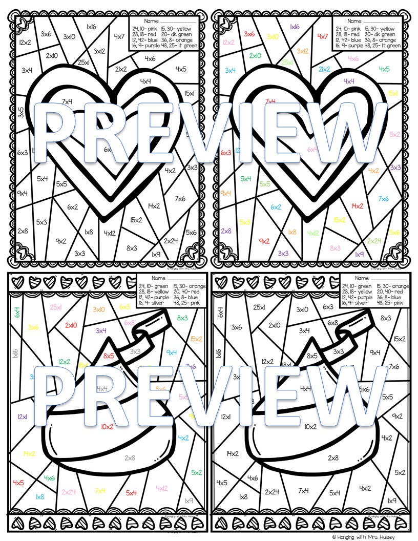 バレンタインデーのかけ算の色塗り：小学3年生向け算数（PDF） - Etsy 日本, image size:816x1056