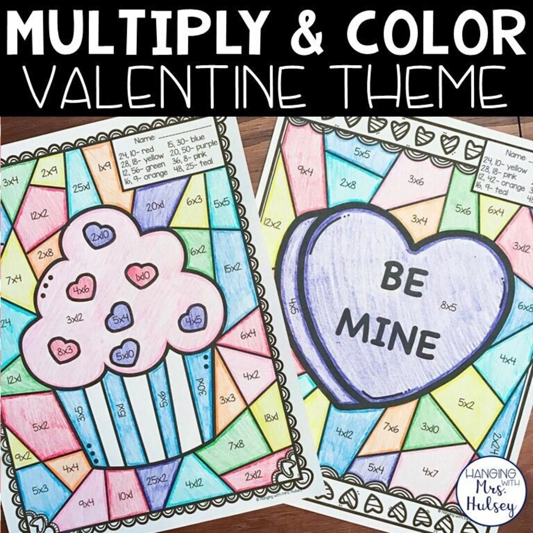 バレンタインデーのかけ算の色塗り：小学3年生向け算数（PDF） - Etsy 日本, image size:1080x1080