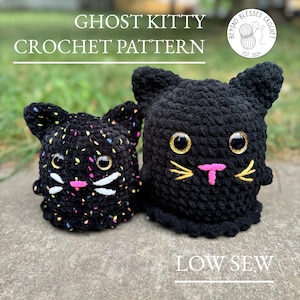 Ghost Cat Crochet Pattern - Low Sew Pattern - Ghost Kitty - Halloween Crochet Pattern