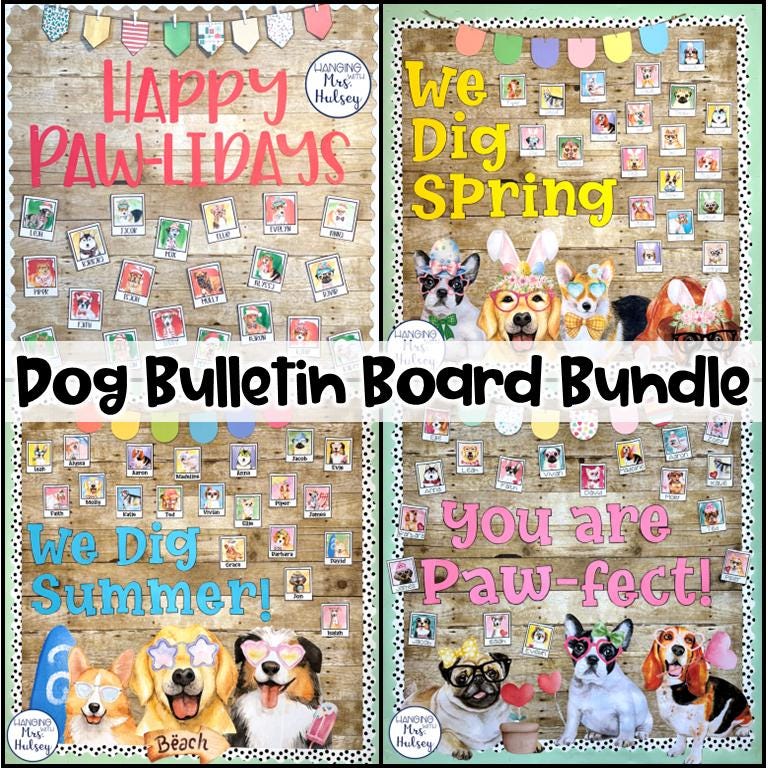 Hipster Dog Decor - Bulletin Board Bundle - Dog Bulletin Board - Dog Classroom - Dog Class Decor - Dog Class Theme - Dog Decor - Holiday Dog