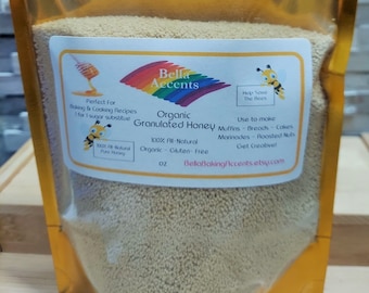 Miel cruda granulada - Miel orgánica totalmente natural, uso en lugar de azúcar - Edulcorante natural de gránulos de miel totalmente natural - Cristales de miel pura