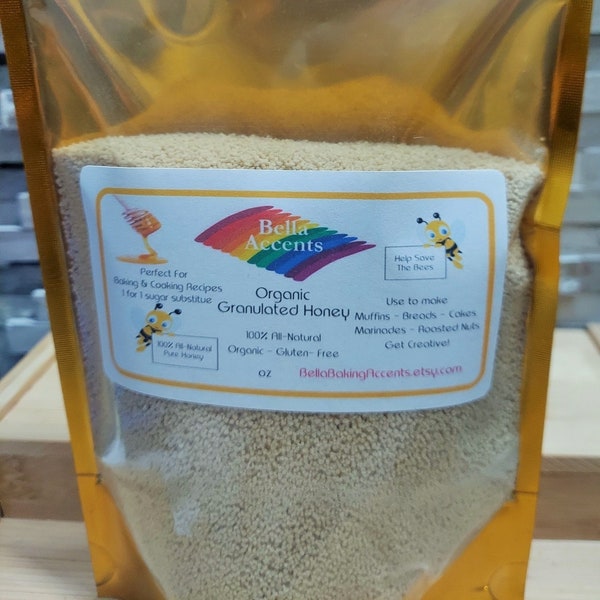 Granulated Raw Honey - All Natural Organic Honey, Use In Place Of Sugar - All-Natural Honey Granules Natures Sweetener - Pure Honey Crystals