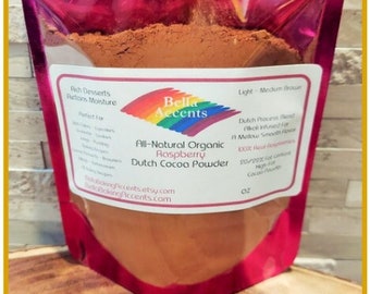 Organic Raspberry Dutch Cocoa Powder - 20-22% High Fat - Dutch Process For A Smooth, Mellow Flavor - Use In All Of Your Favorite Recipes