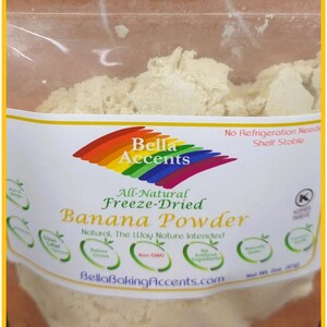 Bella Accents Natural Freeze-Dried Banana Powder - Natural Banana Powder Freeze-Dried - Dried Natural Fruit Powders - 2oz natural banana powder package shown