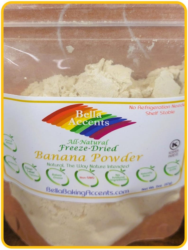 Bella Accents Natural Freeze-Dried Banana Powder - Natural Banana Powder Freeze-Dried - Dried Natural Fruit Powders - 2oz natural banana powder package shown