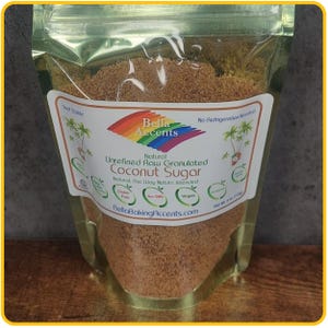 Bella Accents Raw Unrefined Natural Granulated Coconut Sugar 4oz Package - Natural Sweeteners - All Natural Baking Ingredients - Natural Kitchen Staples