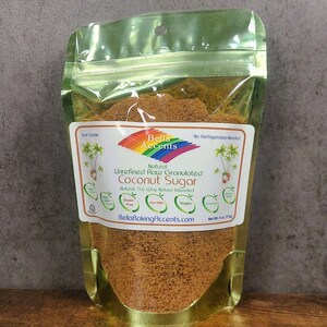 Bella Accents Raw Unrefined Natural Granulated Coconut Sugar 4oz Package - Natural Sweeteners - All Natural Baking Ingredients - Natural Kitchen Staples