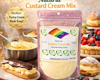 Mezcla de crema pastelera natural, crema pastelera gourmet, relleno de postre sin gluten, ingrediente cremoso para hornear.