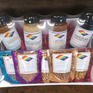Gourmet Dessert Toppings Gift Tray: Caramel, Chocolate Sauces, Baking Chips, and Toffee