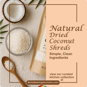 Bella Accents Natural Dried Shredded Coconut – Unsweetened, All-Natural, Vegan, Keto, Gluten-Free, for Baking, Cooking and Toppings