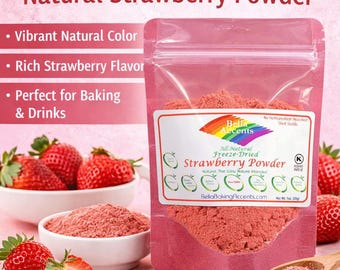 Polvere di fragola, colorante alimentare naturale, aroma di cottura liofilizzato, polvere rosa