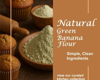 Harina de plátano verde natural: sin gluten, apta para repostería paleo y con alto contenido en fibra.