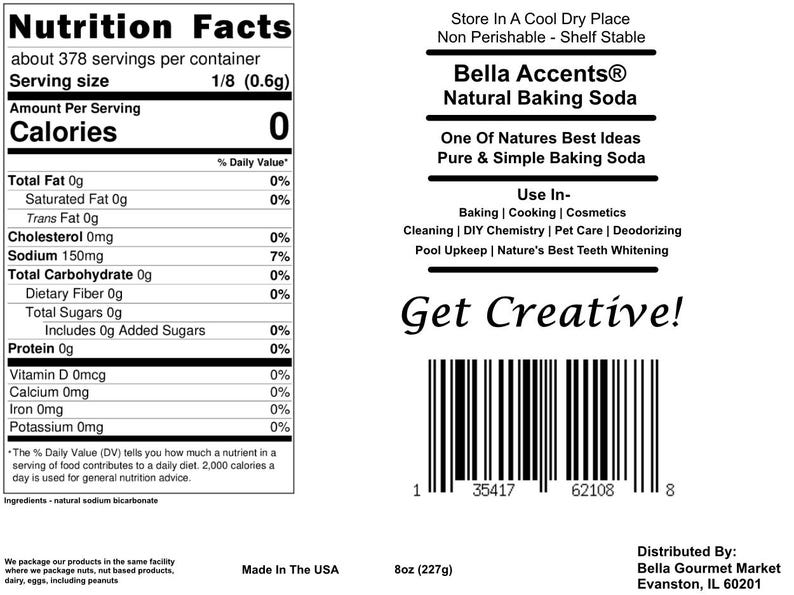 Bella Accents Organic Baking Soda Nutrition Facts