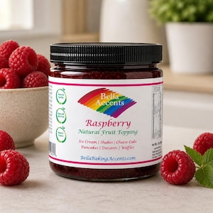 Bella Accents Raspberry Fruit Topping Sweet Baked Dessert Sauce for Ice Cream Cakes Cheesecake