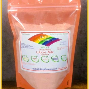 Creamy Strawberry Whole Milk Powder All-Natural Hormone Free Dairy Powder - Natural Strawberries - Natural Milk - Use In Baking, Beverages