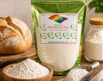 Farina multiuso naturale non sbiancata e non arricchita, ingrediente per dolci con etichetta pulita, grano tenero, prodotto base della dispensa