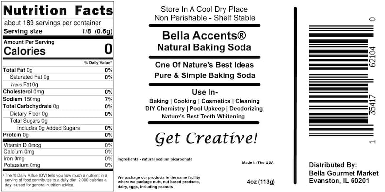 Bella Accents Organic Baking Soda Nutrition Facts