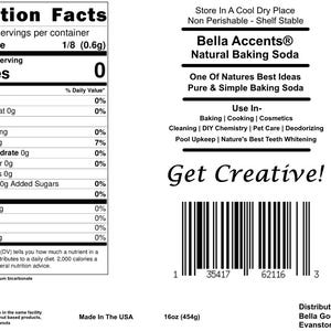 Bella Accents Organic Baking Soda Nutrition Facts