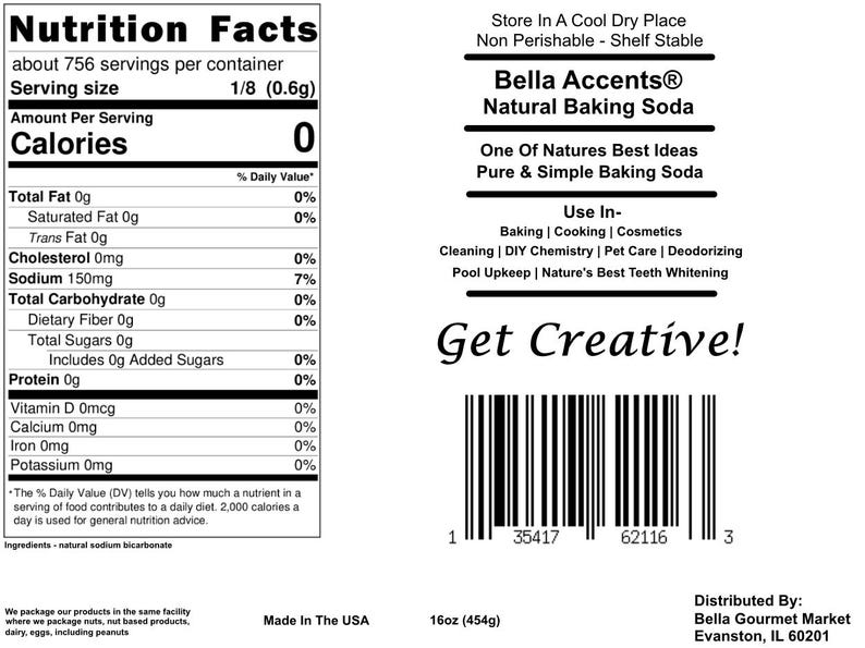 Bella Accents Organic Baking Soda Nutrition Facts