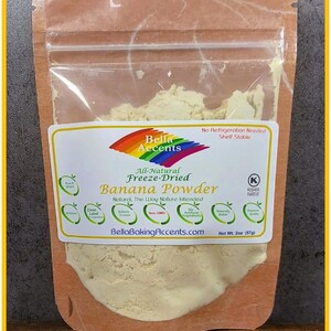 Bella Accents Natural Freeze-Dried Banana Powder - Natural Banana Powder Freeze-Dried - Dried Natural Fruit Powders - 2oz natural banana powder package shown