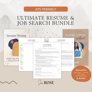 May include: A bundle of job search resources featuring a resume writing workbook, a cover letter workbook, and a resume template. The workbooks are designed to help job seekers create a professional resume and cover letter. The bundle includes insider tips from a career coach and a former recruiter.