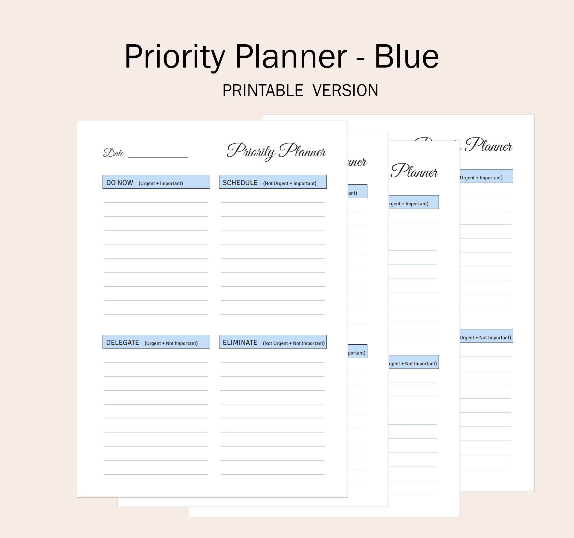Blue Fillable Eisenhower Matrix Priority Digital Planner, Printable, to ...
