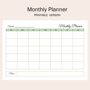Green Daily, Weekly, Monthly Planner, Printable, Fillable, Blank Sunday ...