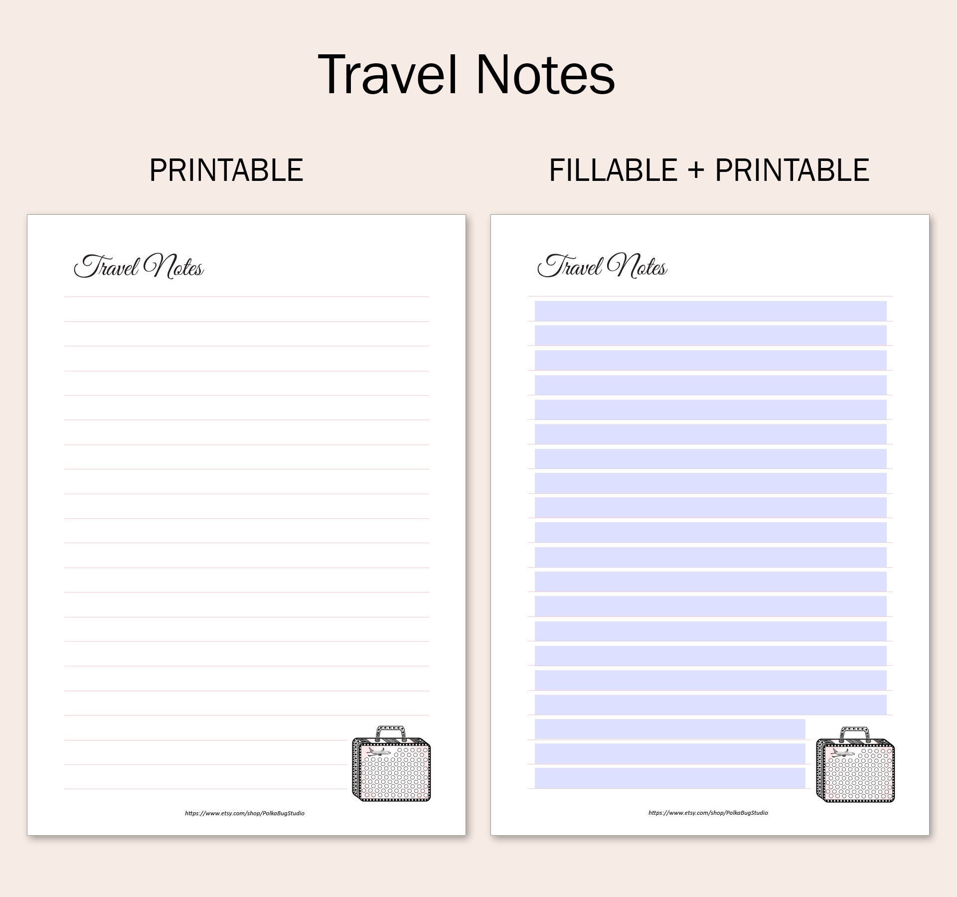 Travel Note Entry Pink Fillable Travel Planner Digital Printable, Travel Packing ...
