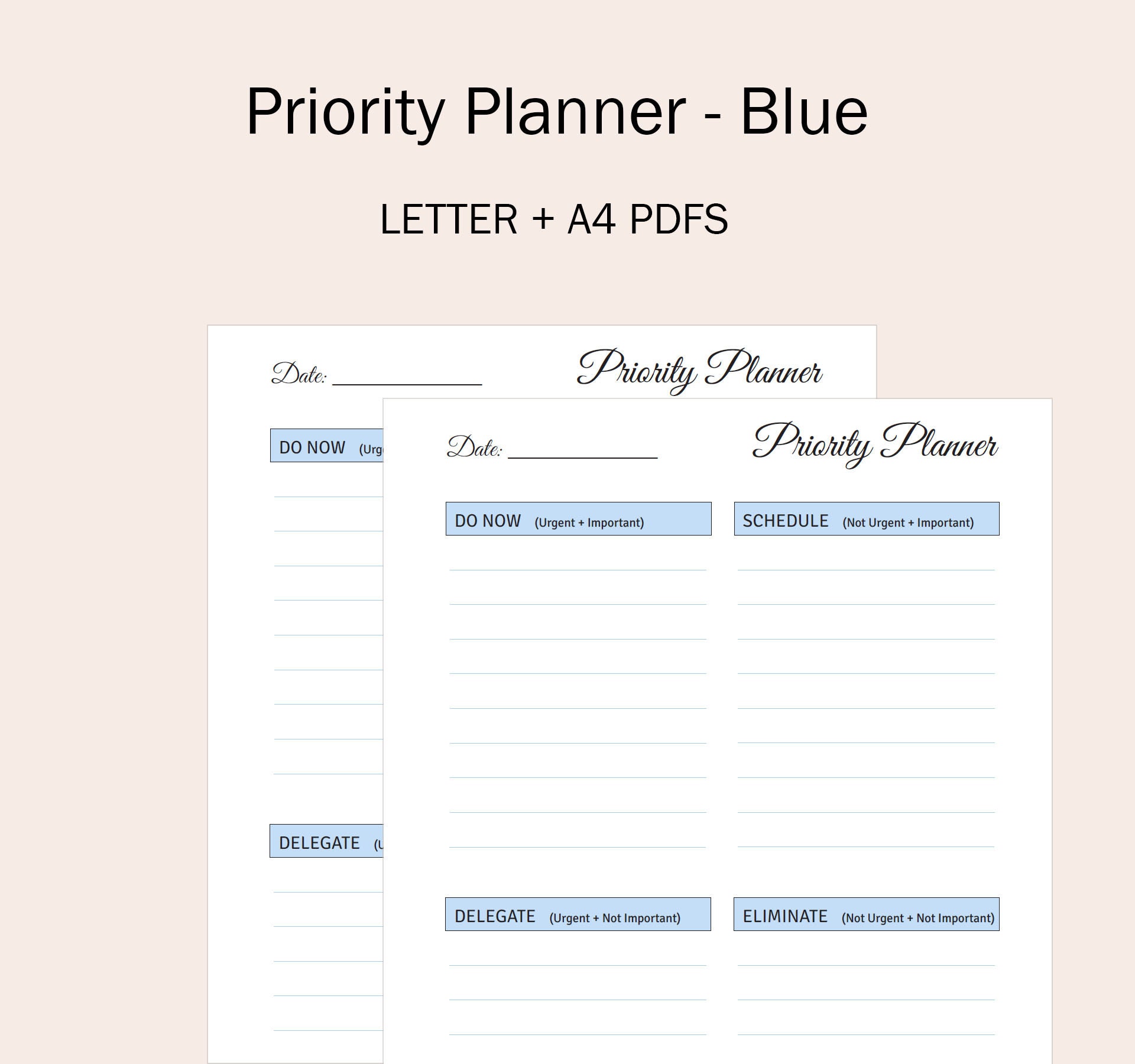 Blue Fillable Eisenhower Matrix Priority Digital Planner, Printable, to ...