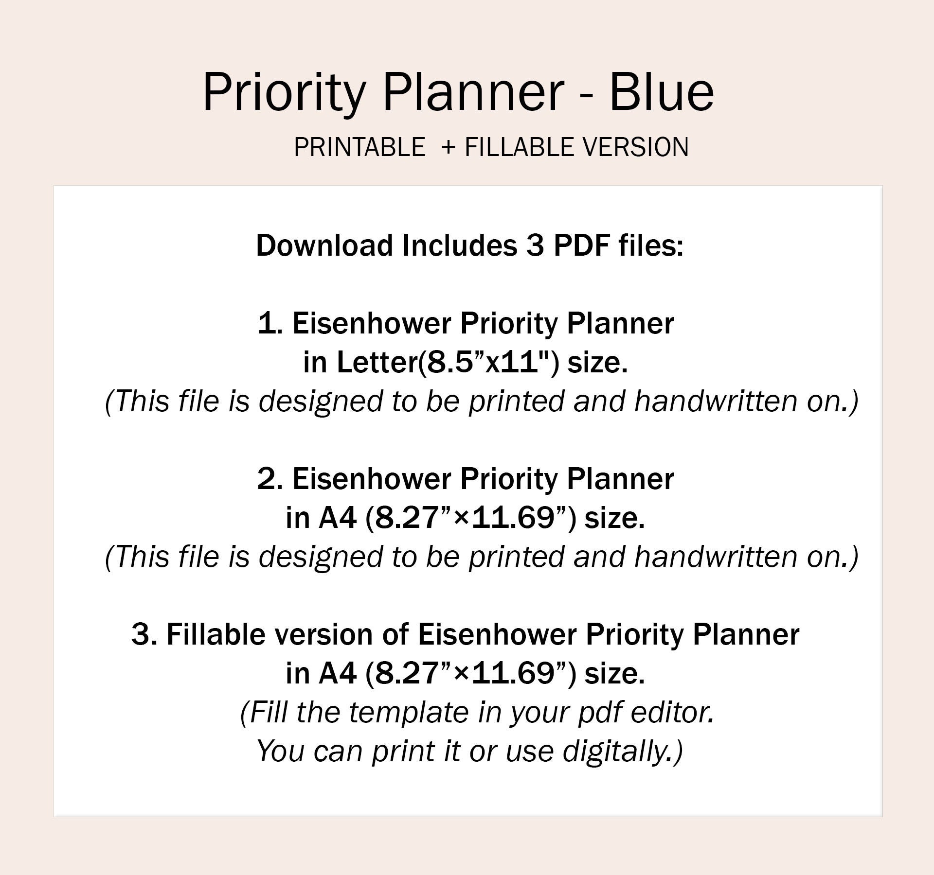 Blue Fillable Eisenhower Matrix Priority Digital Planner, Printable, to ...