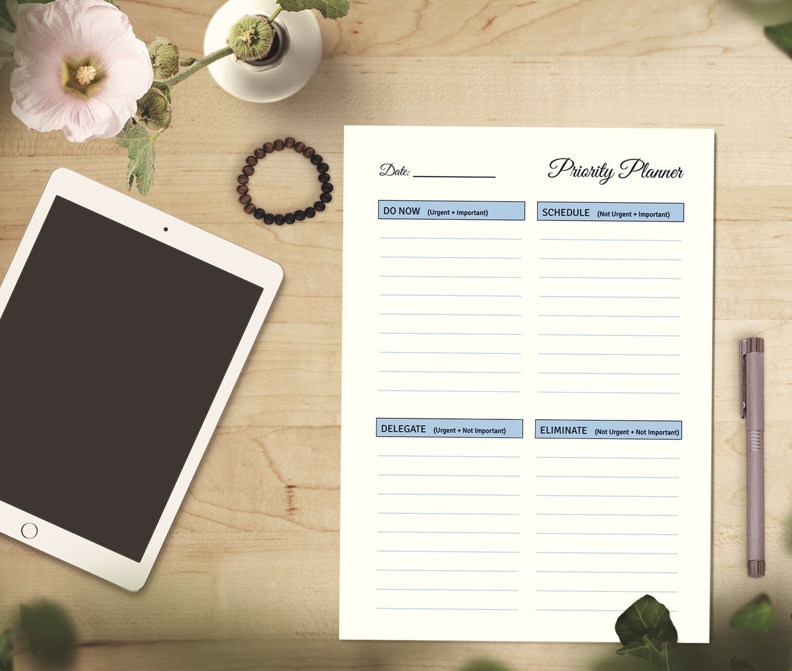 Blue Fillable Eisenhower Matrix Priority Digital Planner, Printable, to ...