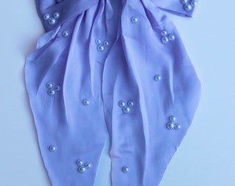 Magical Mickey Pearls and Silk Handmade Purple Hair Bow Barette!