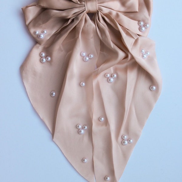 LIMITED RESTOCK! Magical Mickey Pearls and Silk Handmade Light Pink Hair Bow Barette