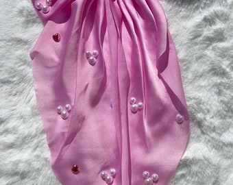Magical Mickey Love Pearls and Silk Handmade Pink Hair Bow Barette!
