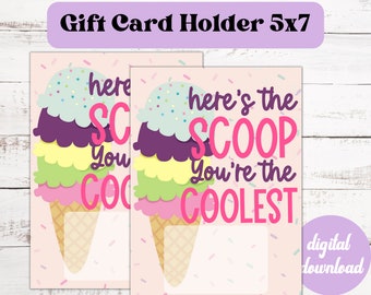 Printable Her'es the Scoop Ice Cream Gift Card Holder. Teacher Appreciation Gift. Coworker Thank You
