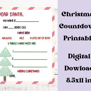 Carta imprimible a Santa de parte de niños. Carta navideña a Papá Noel con lista de deseos del niño. Santa Mail de Niños Descarga Instantánea