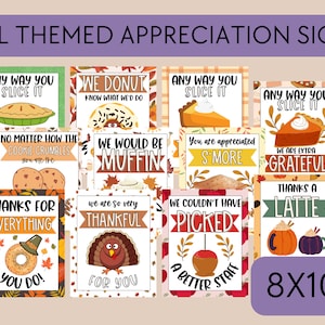 FALL Themed Staff Appreciation 8X10 Signs - Pie, Muffins, Bagels, Galletas y Donut bar para sala de descanso - Oficina de Acción de Gracias y Otoño