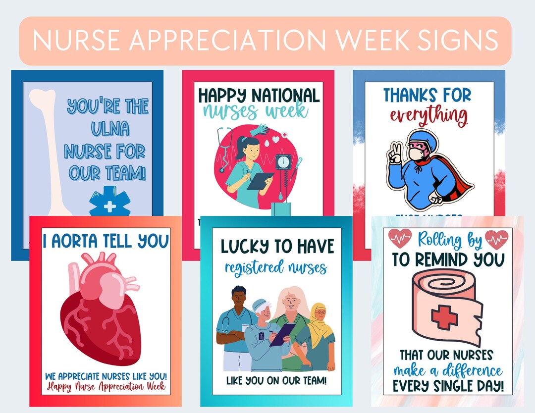 Nurse Appreciation Week Signs for Lunch and Break Room. Digital
