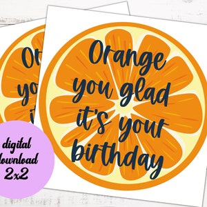 Orange "Glad att det är din födelsedag"-presentetikett eller fyrkantigt klistermärke