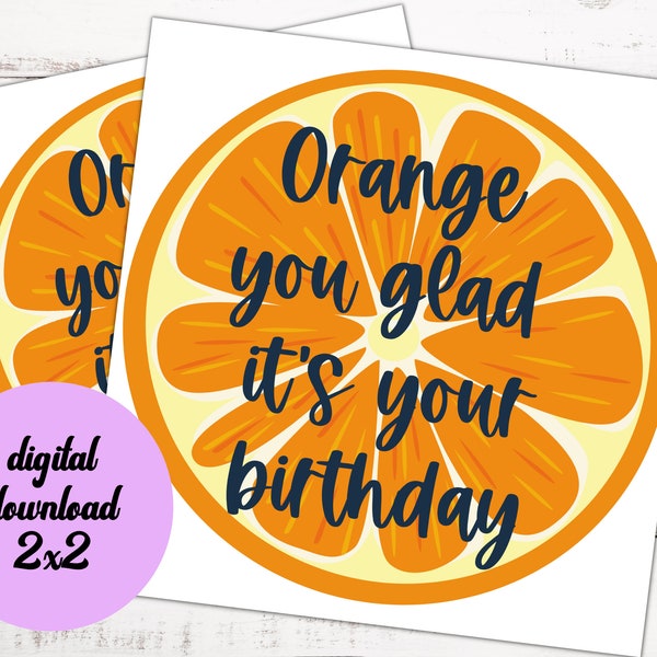 Orange You Glad It's Your Birthday Gift Tag or Square Sticker