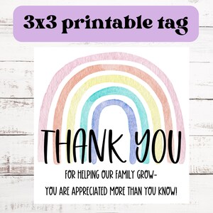 Etiqueta de regalo de agradecimiento de enfermera de parto y parto imprimible / Tarjeta de agradecimiento de enfermera / Tarjeta de bebé arco iris 3x3
