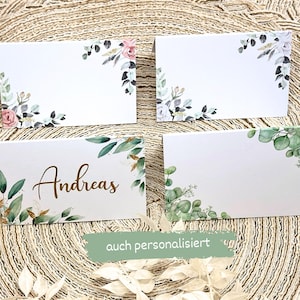 Platzkarten Namensschilder Tischkarten personalisiert oder zum selbst beschriften, Eukalyptus rosa Greenery gold Hochzeit Taufe Geburtstag